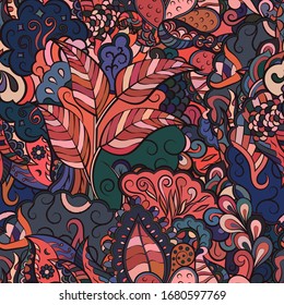 Tracery seamless pattern. Mehndi design. Ethnic colorful doodle texture. Curved doodling background. Vector