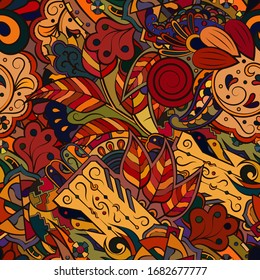 Tracery seamless pattern. Mehndi design. Ethnic colorful doodle texture. Curved doodling background. Vector