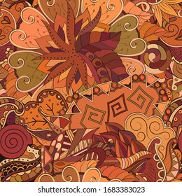 Tracery seamless pattern. Mehndi design. Ethnic colorful doodle texture. Curved doodling background. Vector