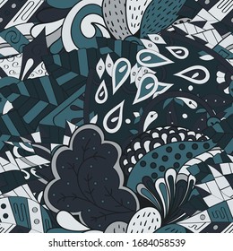 Tracery seamless pattern. Mehndi design. Ethnic colorful doodle texture. Curved doodling background. Vector