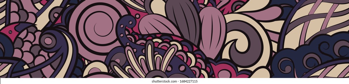 Tracery seamless pattern. Mehndi design. Ethnic colorful doodle texture. Curved doodling background. Vector