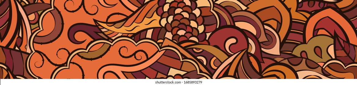 Tracery seamless pattern. Mehndi design. Ethnic colorful doodle texture. Curved doodling background. Vector