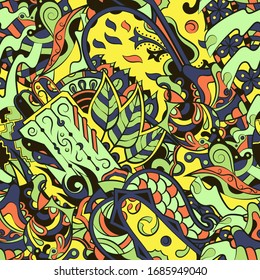Tracery seamless pattern. Mehndi design. Ethnic colorful doodle texture. Curved doodling background. Vector