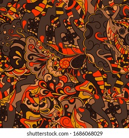 Tracery seamless pattern. Mehndi design. Ethnic colorful doodle texture. Curved doodling background. Vector