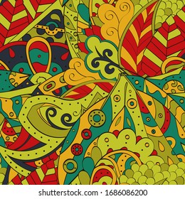 Tracery seamless pattern. Mehndi design. Ethnic colorful doodle texture. Curved doodling background. Vector