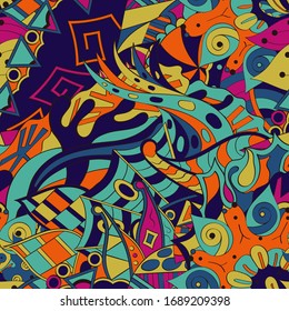 Tracery seamless pattern. Mehndi design. Ethnic colorful doodle texture. Curved doodling background. Vector