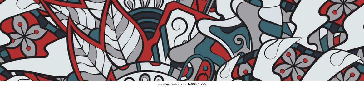 Tracery seamless pattern. Mehndi design. Ethnic colorful doodle texture. Curved doodling background. Vector
