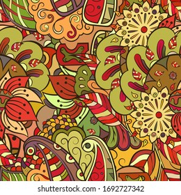 Tracery seamless pattern. Mehndi design. Ethnic colorful doodle texture. Curved doodling background. Vector