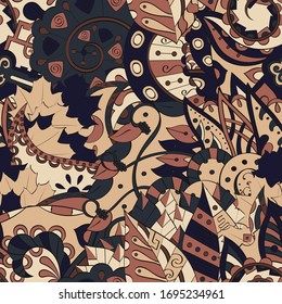 Tracery seamless pattern. Mehndi design. Ethnic colorful doodle texture. Curved doodling background. Vector