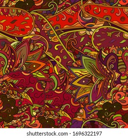 Tracery seamless pattern. Mehndi design. Ethnic colorful doodle texture. Curved doodling background. Vector