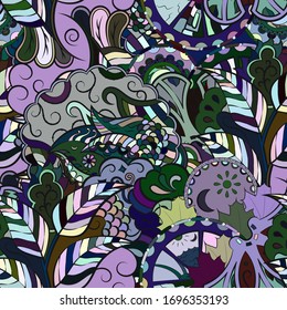 Tracery seamless pattern. Mehndi design. Ethnic colorful doodle texture. Curved doodling background. Vector
