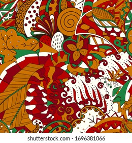 Tracery seamless pattern. Mehndi design. Ethnic colorful doodle texture. Curved doodling background. Vector