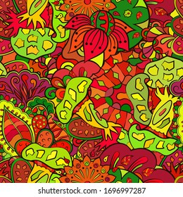 Tracery seamless pattern. Mehndi design. Ethnic colorful doodle texture. Curved doodling background. Vector