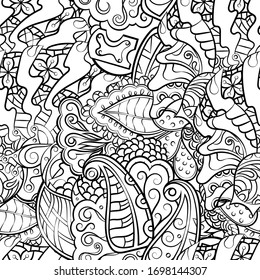 Tracery seamless pattern. Mehndi design. Ethnic monochrome binary doodle texture. Curved doodling black and white background. Vector