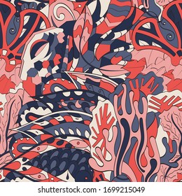 Tracery seamless pattern. Mehndi design. Ethnic colorful doodle texture. Curved doodling background. Vector