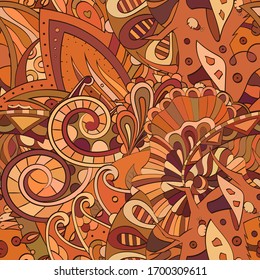 Tracery seamless pattern. Mehndi design. Ethnic colorful doodle texture. Curved doodling background. Vector