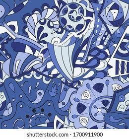 Tracery seamless pattern. Mehndi design. Ethnic colorful doodle texture. Curved doodling background. Vector