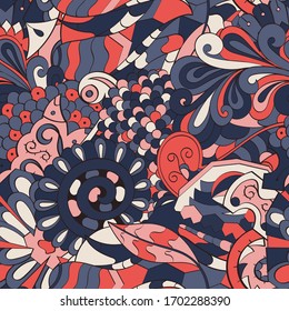 Tracery seamless pattern. Mehndi design. Ethnic colorful doodle texture. Curved doodling background. Vector
