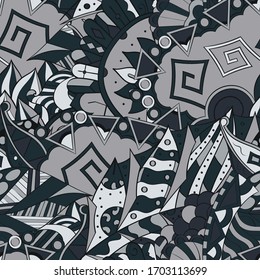 Tracery seamless pattern. Mehndi design. Ethnic colorful doodle texture. Curved doodling background. Vector