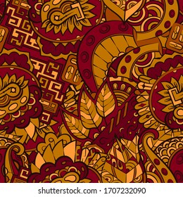 Tracery seamless pattern. Mehndi design. Ethnic colorful doodle texture. Curved doodling background. Vector