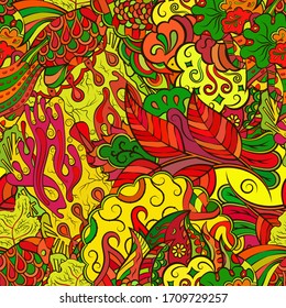 Tracery seamless pattern. Mehndi design. Ethnic colorful doodle texture. Curved doodling background. Vector