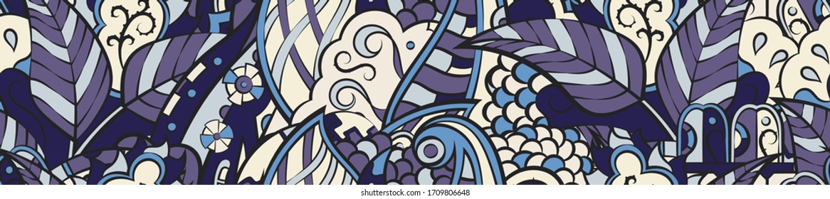 Tracery seamless pattern. Mehndi design. Ethnic colorful doodle texture. Curved doodling background. Vector