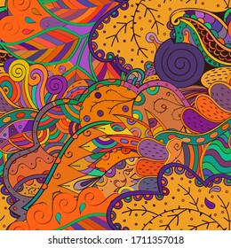 Tracery seamless pattern. Mehndi design. Ethnic colorful doodle texture. Curved doodling background. Vector