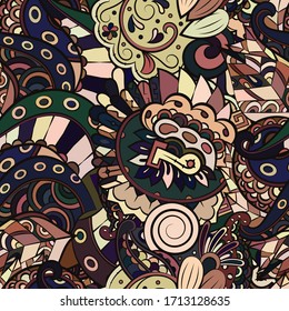 Tracery seamless pattern. Mehndi design. Ethnic colorful doodle texture. Curved doodling background. Vector