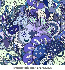 Tracery seamless pattern. Mehndi design. Ethnic colorful doodle texture. Curved doodling background. Vector