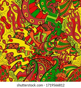 Tracery seamless pattern. Mehndi design. Ethnic colorful doodle texture. Curved doodling background. Vector