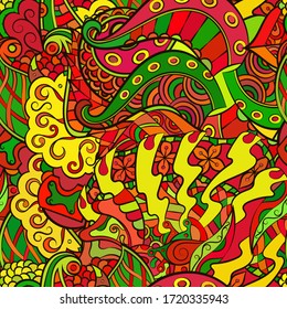 Tracery seamless pattern. Mehndi design. Ethnic colorful doodle texture. Curved doodling background. Vector