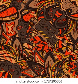 Tracery seamless pattern. Mehndi design. Ethnic colorful doodle texture. Curved doodling background. Vector