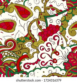 Tracery seamless pattern. Mehndi design. Ethnic colorful doodle texture. Curved doodling background. Vector