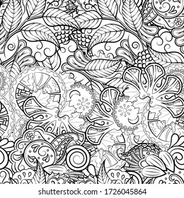Tracery seamless pattern. Mehndi design. Ethnic monochrome binary doodle texture. Curved doodling black and white background. Vector