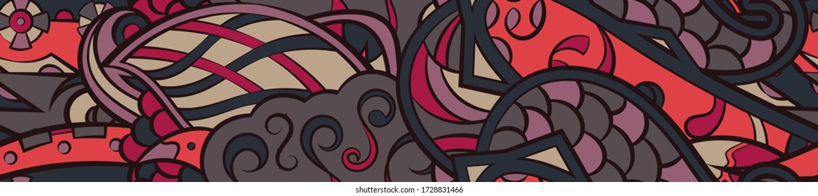 Tracery seamless pattern. Mehndi design. Ethnic colorful doodle texture. Curved doodling background. Vector