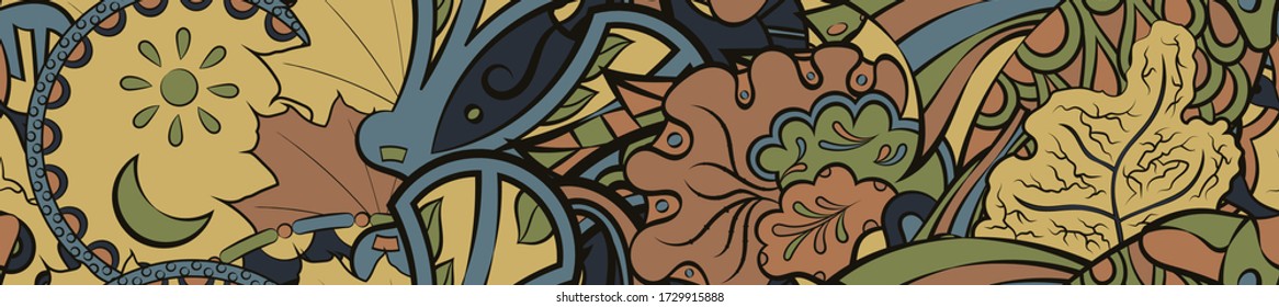 Tracery seamless pattern. Mehndi design. Ethnic colorful doodle texture. Curved doodling background. Vector