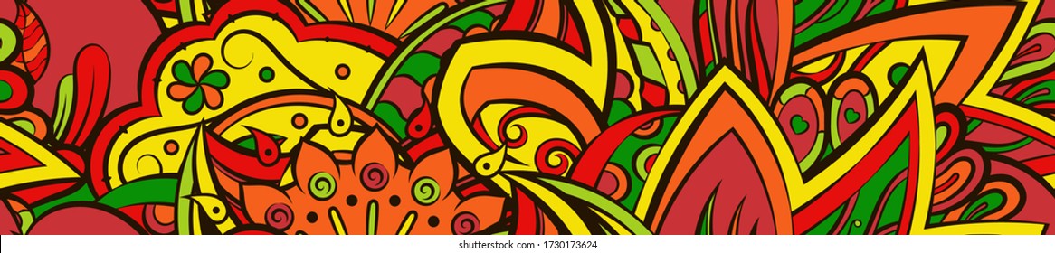 Tracery seamless pattern. Mehndi design. Ethnic colorful doodle texture. Curved doodling background. Vector