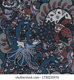 Tracery seamless pattern. Mehndi design. Ethnic colorful doodle texture. Curved doodling background. Vector