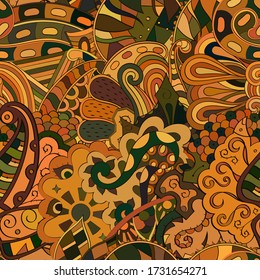 Tracery seamless pattern. Mehndi design. Ethnic colorful doodle texture. Curved doodling background. Vector