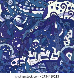 Tracery seamless pattern. Mehndi design. Ethnic colorful doodle texture. Curved doodling background. Vector