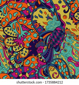 Tracery seamless pattern. Mehndi design. Ethnic colorful doodle texture. Curved doodling background. Vector