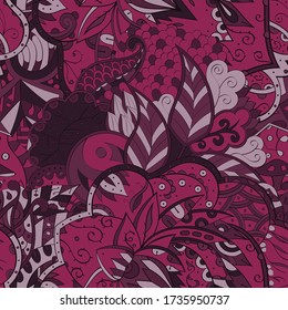 Tracery seamless pattern. Mehndi design. Ethnic colorful doodle texture. Curved doodling background. Vector