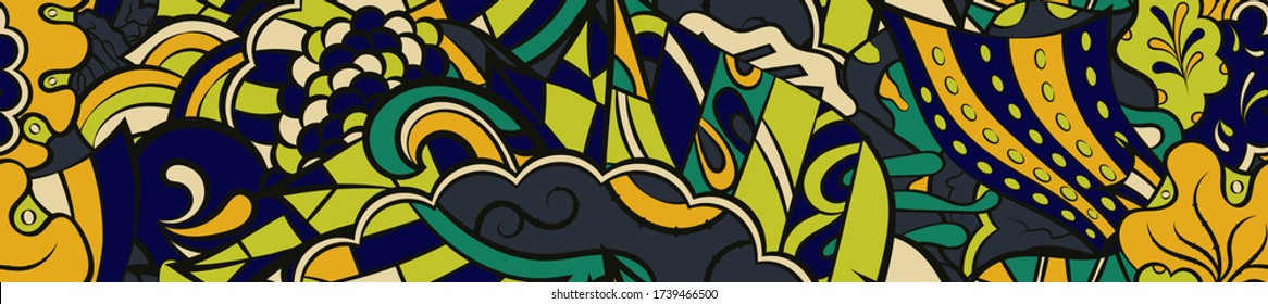 Tracery seamless pattern. Mehndi design. Ethnic colorful doodle texture. Curved doodling background. Vector