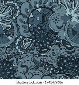 Tracery seamless pattern. Mehndi design. Ethnic colorful doodle texture. Curved doodling background. Vector