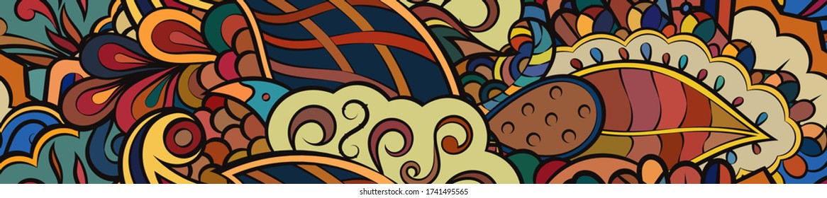 Tracery seamless pattern. Mehndi design. Ethnic colorful doodle texture. Curved doodling background. Vector
