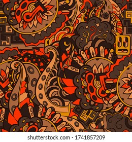 Tracery seamless pattern. Mehndi design. Ethnic colorful doodle texture. Curved doodling background. Vector
