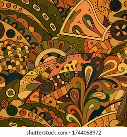 Tracery seamless pattern. Mehndi design. Ethnic colorful doodle texture. Curved doodling background. Vector
