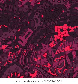 Tracery seamless pattern. Mehndi design. Ethnic colorful doodle texture. Curved doodling background. Vector