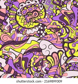 Tracery seamless pattern. Mehndi design. Ethnic colorful doodle texture. Curved doodling background. Vector