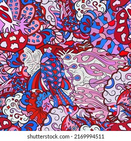 Tracery seamless pattern. Mehndi design. Ethnic colorful doodle texture. Curved doodling background. Vector